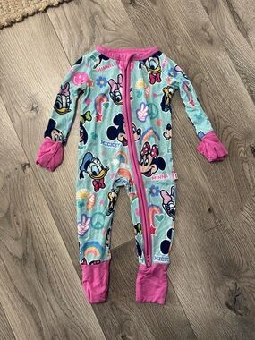 Little Sleepies Mickey & Friends Teal One-Piece Footie with Pink Trim